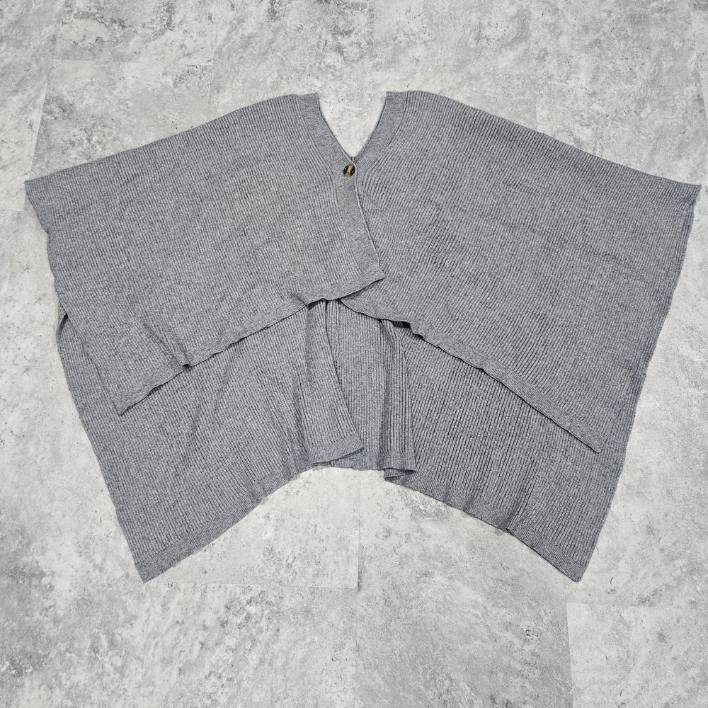Anthropologie Oversized Poncho Cape Shrug Shawl Cardigan OS Gray Button